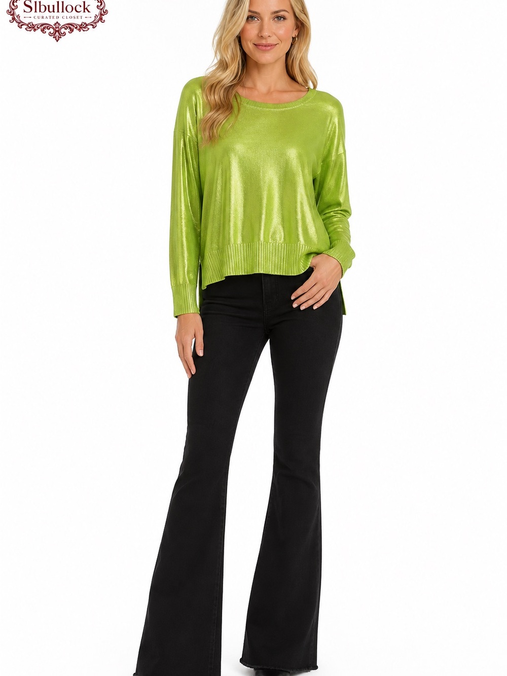 Z5 Zara Metallic Shimmer Lime Green Oversized Knit Top Size Small